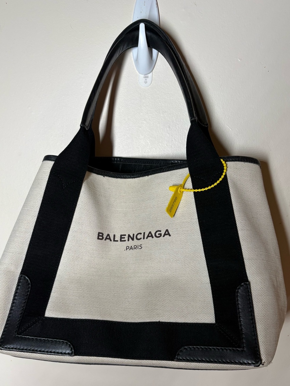 Balenciaga Cream Cabas Canvas Tote with Black Trim